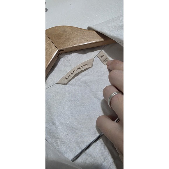 Soft Surroundings PM Petite White Cotton Pockets Collar Long Sleeve Tunic Print - Picture 3 of 8